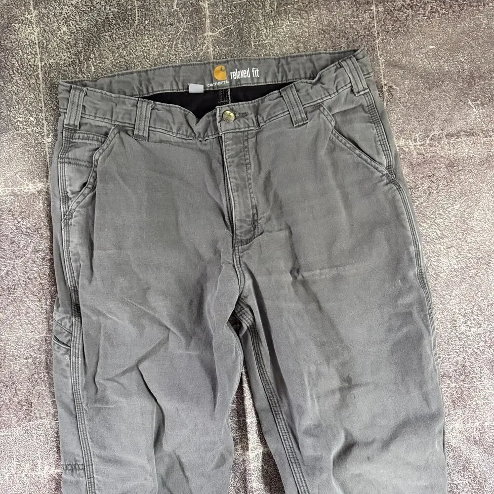 Men's Carhartt Relaxed Straight Rigby Lined Gray Dungaree Work Pants Sz 34 X 32